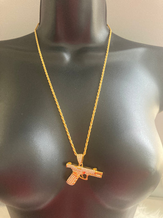 Gold Gun Necklace Pendant